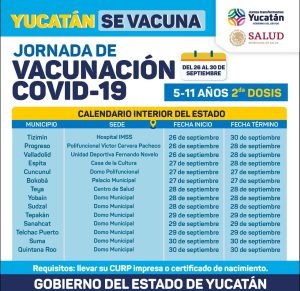 Del lunes 26 al viernes 30 de septiembre habrá nuevas jornadas de vacunación contra el Coronavirus para niñas y niños en 14 municipios