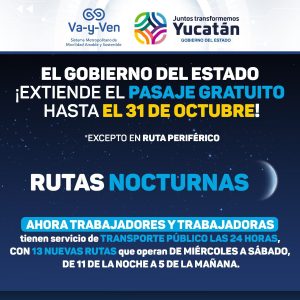 El servicio de Rutas Nocturnas del sistema de transporte “Va y ven” seguirá siendo gratuito durante todo el próximo mes de octubre