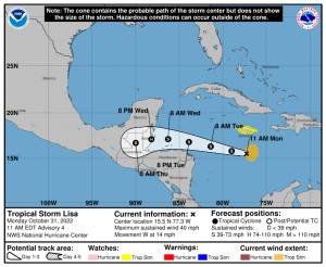 Se forma la tormenta tropical “Lisa” y amenaza a Centroamérica