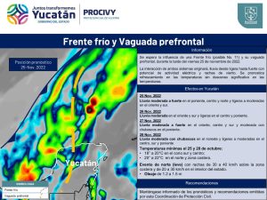 Frente frío con vientos y lluvias de moderadas a fuertes, a partir de este viernes: Procivy