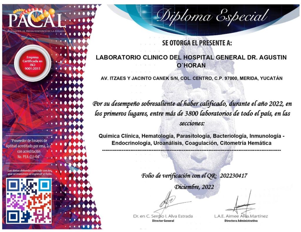 Laboratorio del Hospital “Dr. Agustín O’Horán” recibe Premio a la Excelencia del Programa de Aseguramiento de la Calidad