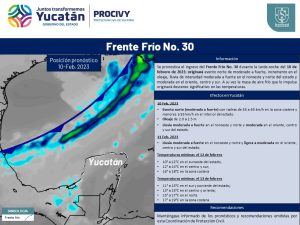 Anticipa Procivy la llegada este viernes del frente frío no. 30 con fuertes vientos,  oleajes, lluvias y bajas  temperaturas m   