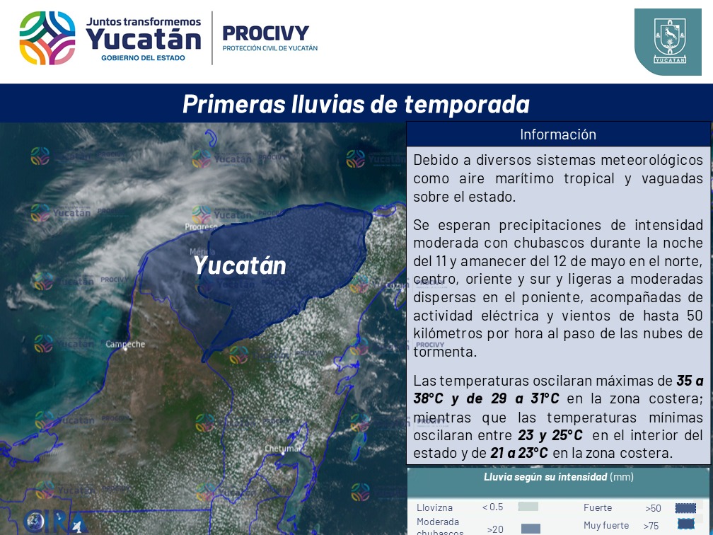 Anticipa Procivy primeras lluvias de la temporada el 11 y 12 de mayo, incrementándose de forma generalizada a partir del 15 de mayo