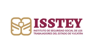 Logo del Instituto de Seguridad Social de los Trabajadores del Estado de Yucatán ISSTEY con símbolo dorado y texto en rojo
